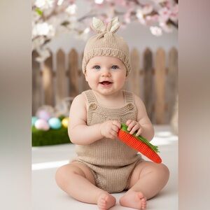 NEW 3-6 Months Baby Toddler Knit Bunny Hat & Carrot Prop Photo Outfit‎
